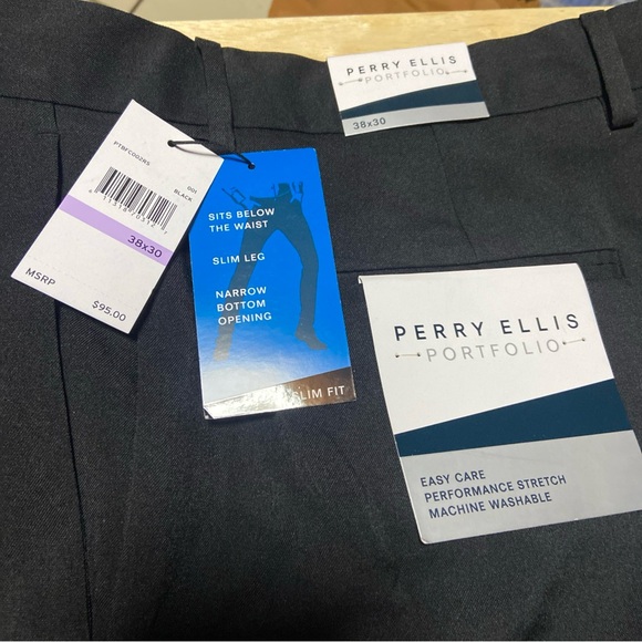 Perry Ellis Navy and Black Slim Fit Trousers - Picture 1 of 2
